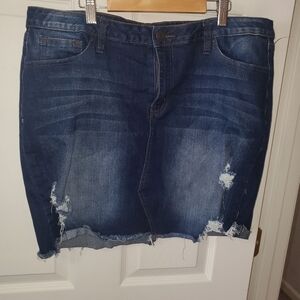 refuge Dark Blue Distressed Denim Mini Skirt